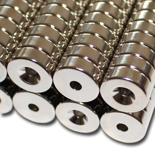 Magnethandel I 20 Stück Neodym Ringmagnete Ø 14 x Ø 3,5 x 5 mm Nord mit Bohrung und Senkung Starke Scheibenmagnete mit Bohrung Supermagnete Haftkraft 4,2kg Ringmagnete zum Verschrauben von Magnethandel