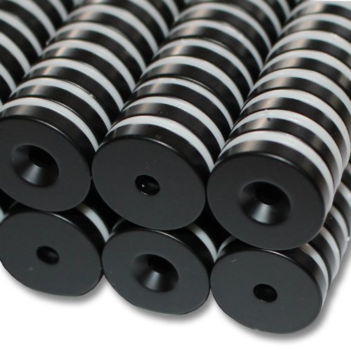 Magnethandel I 20 Stück Neodym Ringmagnete Ø 20 x Ø 4,2 x 4 mm Süd mit Bohrung und Senkung Schwarz Epoxy Starke Scheibenmagnete mit Bohrung Supermagnete Haftkraft 7,5kg Ringmagnete zum Verschrauben von Magnethandel