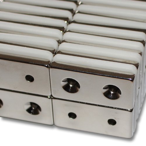 5 NEODYM QUADER MAGNETE 40x20x5 mm mit 2x Senkung Süd 4,2 mm BOHRUNG SENKUNG N40 14 KG VERSCHRAUBEN WERKSTATT von Magnethandel