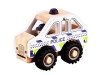 Politibil i træ m. gummihjul/ Polizeiauto aus Holz mit Gummirädern von Magni