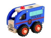 Politibus i træ med gummihjul/ Polizeibus aus Holz mit Gummirädern von Magni