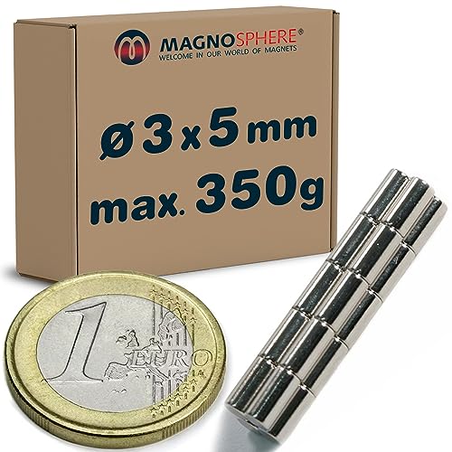 100 x Stabmagnet Neodym Magnet-Stab Ø 3 x 5 mm Neodym N42, vernickelt - Haftkraft 350g - 100 Pack - kleine runde Magnete Extra Stark für Kühlschrank Magnet-Tafel Glas-Boards Pinnwand Whiteboard DIY von Magnosphere