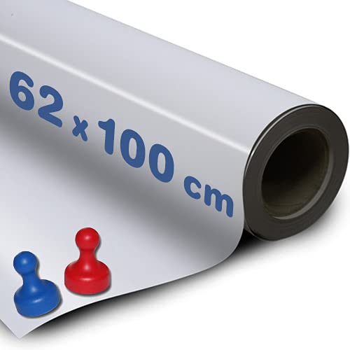 Eisenfolie Ferrofolie selbstklebend weiß glänzend - 0,6mm x 62cm x 100cm - Meterware - Whiteboardfolie Tafel-Folie ferromagnetisch - mit Premium-Kleber - flexibler Haftgrund für Magnete von Magnosphere