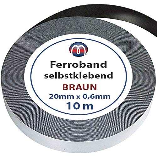 Ferroband Eisenband Selbstklebend Roh Braun 20 mm x 0,6 mm x 10 m Eisenfolie unbeschichtet - mit Premium-Kleber von Magnosphere