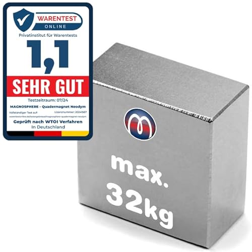 Quadermagnet Neodym Magnet-Quader Extra Stark - Haftkraft bis 800kg - Starke Blockmagnete - Rechteckige NdFeB Magnete, Größe: 30x30x15mm | 32kg Haftkraft von Magnosphere