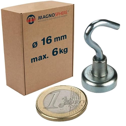 Magnethaken Extra Stark 6 kg Starke Neodym Magnet mit Haken Hakenmagnete Magnetische Haken Ø 16 mm für Küche Camping Grill Dekor Büro Lager Werkstatt Montage Kreuzfahrt - 10 Stück Magnethaken Extra Stark 6 kg Starke Neodym Magnet mit Haken Hakenmagnete Magnetische Haken Ø 16 mm für Küche Camping Grill Dekor Büro Lager Werkstatt Montage Kreuzfahrt - 10 Stück von Magnosphere
