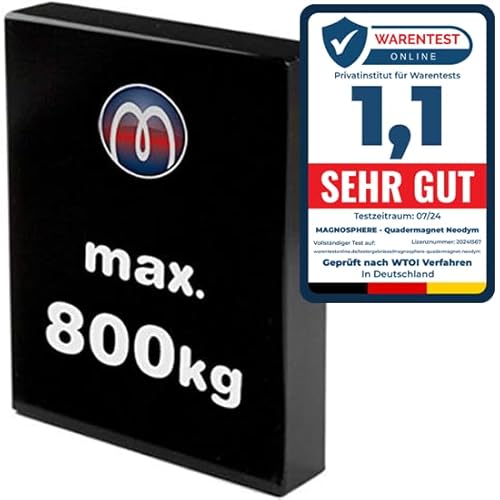 Quadermagnet Neodym Magnet-Quader Extra Stark - Haftkraft bis 800kg - Starke Blockmagnete - Rechteckige NdFeB Magnete, Größe: 111x89x20mm, Epoxid - 800kg Haftkraft von Magnosphere