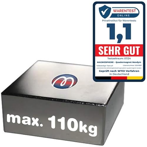 Quadermagnet Neodym Magnet-Quader Extra Stark - Haftkraft bis 800kg - Starke Blockmagnete - Rechteckige NdFeB Magnete, Größe: 50x50x20mm - 110kg Haftkraft von Magnosphere