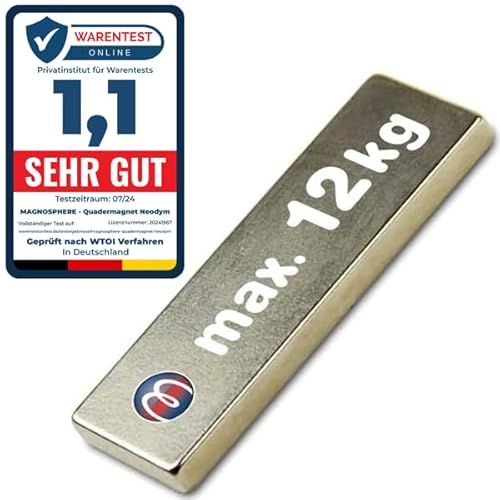Quadermagnet Neodym Magnet-Quader Extra Stark - Haftkraft bis 800kg - Starke Blockmagnete - Rechteckige NdFeB Magnete, Größe: 60x20x5mm - 12kg Haftkraft von Magnosphere