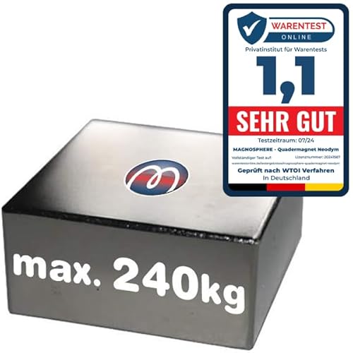 Quadermagnet Neodym (NdFeB) Magnet-Quader - Größe & Stückzahl wählbar - Haftkraft bis 800kg - Extra Starke Block-Magnete (Supermagnete), Größe: 60x60x30mm - 240kg Haftkraft von Magnosphere