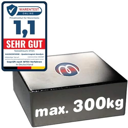 Quadermagnet Neodym Magnet-Quader Extra Stark - Haftkraft bis 800kg - Starke Blockmagnete - Rechteckige NdFeB Magnete, Größe: 70x70x20mm - 300kg Haftkraft von Magnosphere