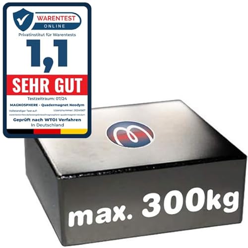 Quadermagnet Neodym (NdFeB) Magnet-Quader - Größe & Stückzahl wählbar - Haftkraft bis 800kg - Extra Starke Block-Magnete (Supermagnete), Größe: 70x70x20mm - 300kg Haftkraft von Magnosphere