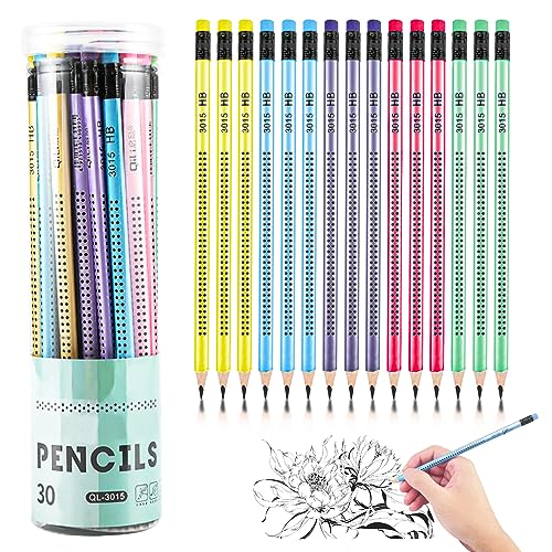 Magrimaxio 30 Stück HB Bleistifte, Holzbleistifte Set, Bleistift mit Radiergummi, Bleistifte Kinder Rutschfest, Bleistift Dreikant Mehrfarbig, Graphitstift für Schreibhilfe von Schule Büro Magrimaxio 30 Stück HB Bleistifte, Holzbleistifte Set, Bleistift mit Radiergummi, Bleistifte Kinder Rutschfest, Bleistift Dreikant Mehrfarbig, Graphitstift für Schreibhilfe von Schule Büro von Magrimaxio