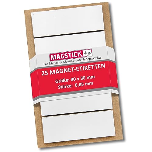 25 beschreibbare Magnet-Etiketten I 8 x 3 cm I weiß I magnetische Beschriftungsfolie beschreibbar Magnet-Streifen zum Beschriften I mag_207 von Magstick