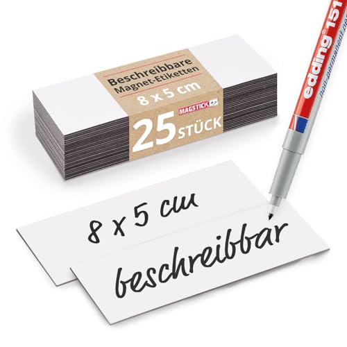 25 beschreibbare Magnet-Etiketten Magstick® I 8 x 5 cm weiß I magnetische Beschriftungsfolie beschreibbar Magnet-Streifen zum Beschriften I mag072 von Magstick
