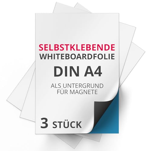 3er Set DIN A4 Ferrofolie in weiß Magstick® Whiteboard-Folie selbstklebend I flexibel beschreibbar abwischbar I Haftgrund für Magnete I mag_089 von Magstick