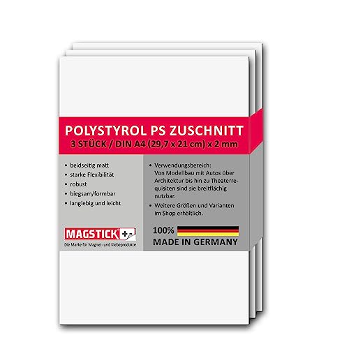 3er Set Polystyrol Platten weiß I DIN A4 Kunststoff-Hartplatten PS Zuschnitte I 21 x 29,7 cm I 2 mm Stärke I für Modellbau Architektur DIY I mag268 3er Set Polystyrol Platten weiß I DIN A4 Kunststoff-Hartplatten PS Zuschnitte I 21 x 29,7 cm I 2 mm Stärke I für Modellbau Architektur DIY I mag268 von Magstick