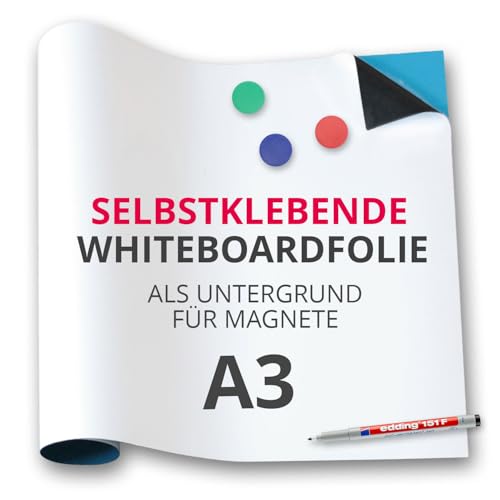 Magstick Ferrofolie Whiteboard-Folie selbstklebend I DIN A3 I flexibel beschreibbar abwischbar I Haftgrund für Magnete I in weiß I mag087 von Magstick