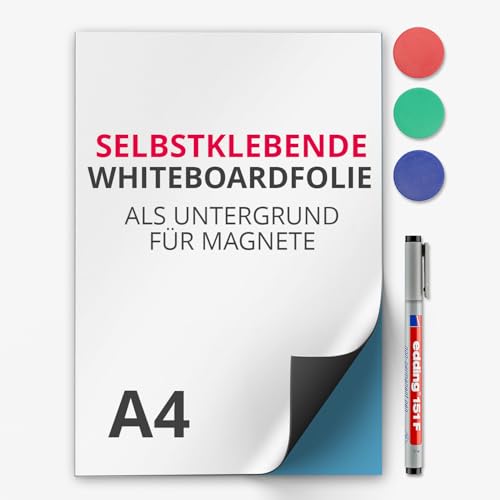 Magstick Ferrofolie Whiteboard-Folie selbstklebend I DIN A4 I flexibel beschreibbar abwischbar I Haftgrund für Magnete I in weiß I mag088 von Magstick