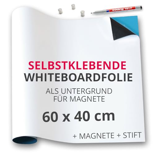 Magstick Ferrofolie Whiteboard-Folie selbstklebend I 60 x 40 cm I flexibel beschreibbar abwischbar I Haftgrund für Magnete I in weiß I mag099 von Magstick