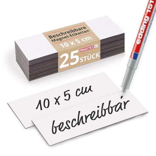 25 beschreibbare Magnet-Etiketten Magstick® I 10 x 5 cm weiß I magnetische Beschriftungsfolie beschreibbar Magnet-Streifen zum Beschriften I mag068 25 beschreibbare Magnet-Etiketten Magstick® I 10 x 5 cm weiß I magnetische Beschriftungsfolie beschreibbar Magnet-Streifen zum Beschriften I mag068 von Magstick