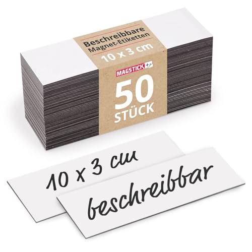 50 beschreibbare Magnet-Etiketten MAGSTICK I 10 x 3 cm I magnetische Beschriftungsfolie - Beschriftungsstreifen zum beschriften I mag815 von Magstick