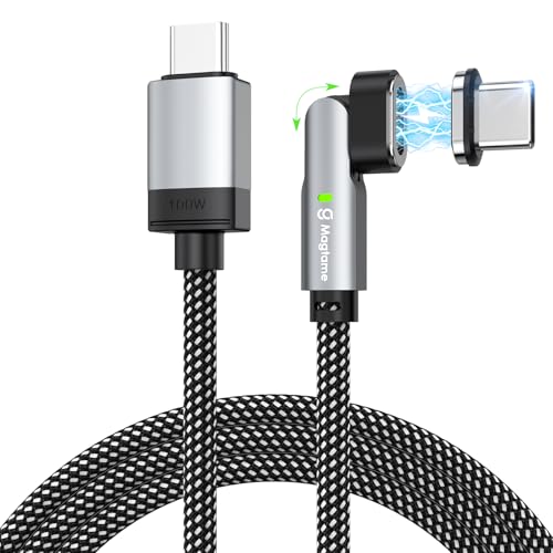 Magtame 100W magnetisches USB C Kabel rechtwinklig, 1M magnetisches Ladekabel Schnellladen, 90 Grad USB C zu USB C Datenübertragungskabel geflochten Kompatibel mit Phone 15 Plus/Pro/Max von Magtame