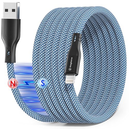 Magtame Magnetic Coiled Phone Kabel, 1.5M MFi Certified Lightning Kabel Schnellladen, Wrapped Data Sync Kabel Geflochten Kompatibel mit Phone 14 13 12 11 Pro Max XR XS X 8 Plus SE Blau von Magtame