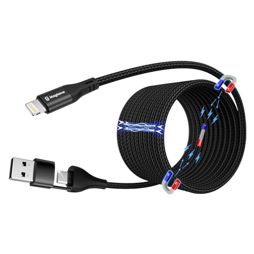 Magtame Magnetic Coiled Phone Ladekabel 2 in 1, 1.5M Multi Schnellladekabel USB A/C zu Light_ning Kabel, Datenübertragung geflochtenes Kabel MFi zertifiziert kompatibel mit Phone 14 Pro 13 12 11 XR von Magtame