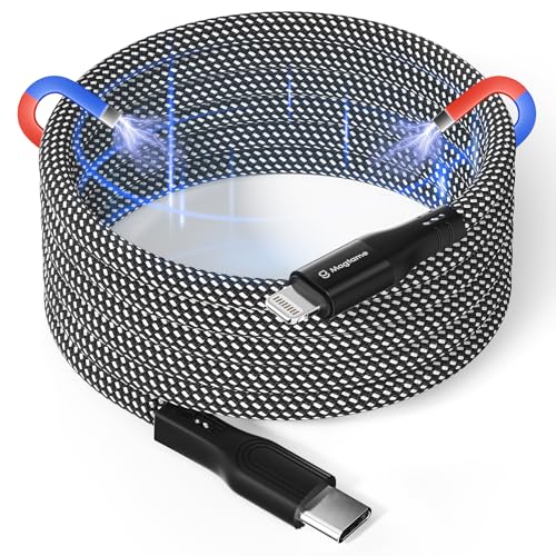 Magtame Magnetic USB C to Lightning Kabel Coiled, 1.5M MFi Certified USBC to Lightning Kabel Geflochten, Phone Schnellladekabel für Phone 14 13 12 11 Pro Max XR XS X 8 Plus SE Schwarz von Magtame