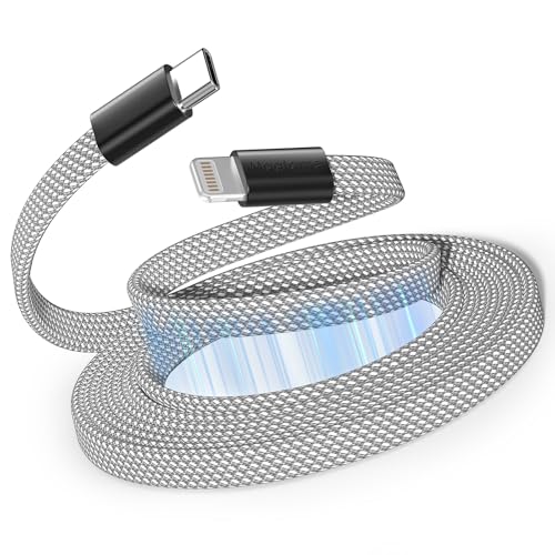 Magtame Magnetic USB C to Lightning Kabel Coiled, 1.5M MFi zertifiziertes Ladegerät Kabel Schnellladung PD 3.0, flaches einziehbares Kabel geflochten Kompatibel mit Phone 14 13 12 11 Pro Max XR XS X von Magtame