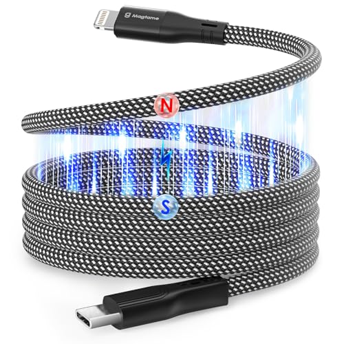 Magtame Magnetic USB C to Lightning Kabel Coiled, 1M MFi Certified USBC to Lightning Kabel Geflochten, Phone Schnellladekabel für Phone 14 13 12 11 Pro Max XR XS X 8 Plus SE Schwarz von Magtame