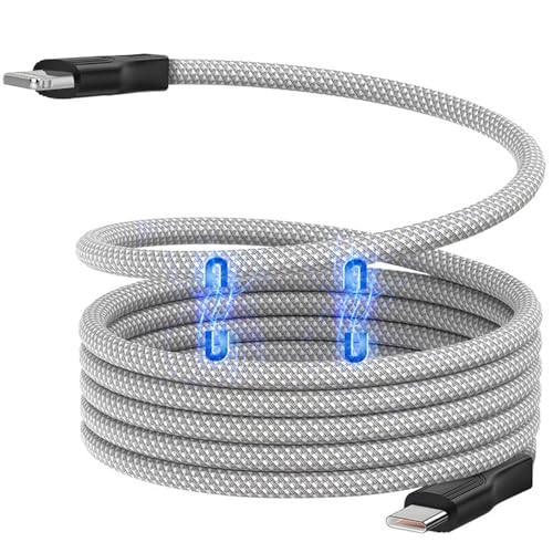 Magtame Magnetisch USB C Light_ning Kabel, 1.5M iPhone Ladekabel, Aufgerollt Light_ning Kabel Nylon Geflochten iPhone Kabel für iPhone 14/13/12/Mini/Pro/11 Pro Max/XS/XS Max/XR/X/8 Plus/7 CarPlay von Magtame