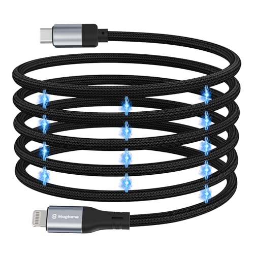 Magtame Magnetisches USB C zu Lightning Kabel Coiled, 1M / 3.3ft MFi zertifiziert USBC zu Lightning Kabel geflochten, i-Phone Schnellladekabel für i-Phone 14 13 12 11 Pro Max XR XS X 8 Plus SE von Magtame