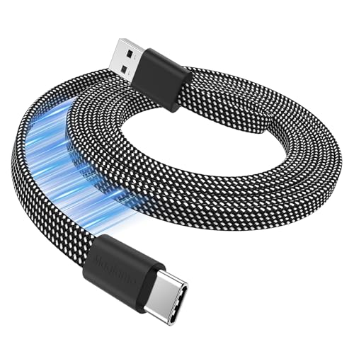 Magtame USB A zu USB C Kabel Flaches magnetisches Ladekabel, Coiled USB C Kabel, 1M einziehbares Typ C Schnellladekabel, Flexibles USB C Kabel kompatibel für Phone 15 Pro Max, Samsung, Pad, Schwarz von Magtame