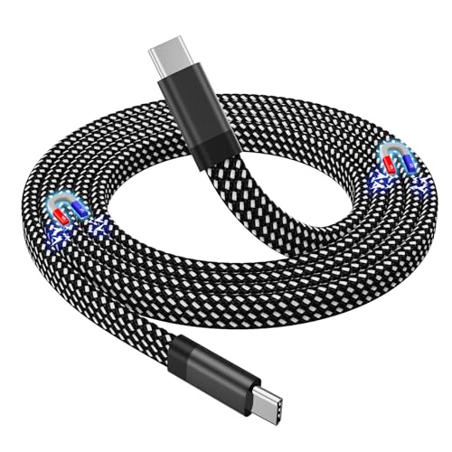 Magtame USB C Kabel, Magnetisches USB-C-auf-USB-C-Kabel 60W(3A), Flaches gewendeltes USB-C-Ladekabel 1M, Nylon geflochtenes Typ-C-Schnellladekabel Kompatibel für USB-C-Gerät für Samsung Schwarz von Magtame