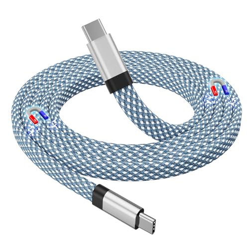 Magtame USB C Kabel, Magnetisches USB C zu USB C Kabel 60W(3A), Gewendeltes USB C Kabel 1M, Nylon Geflochtenes Flaches Typ C Schnellladekabel Kompatibel für USB C Gerät für Pad für Samsung, Blau von Magtame