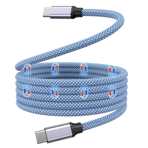 Magtame USB C Ladekabel, 240W(5A) magnetisches USB C auf USB C Kabel, Nylon Coiled Typ C Schnellladekabel für Samsung, für USB C Gerät, Patentprodukt, blau von Magtame