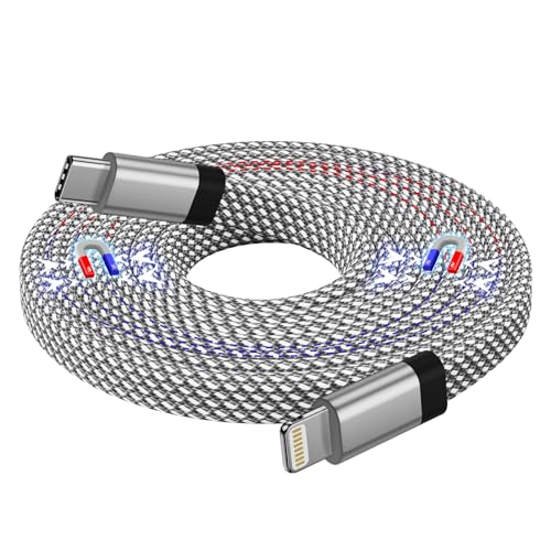 Magtame USB C Light-ning Kabel, Spiralkabel iPhone Ladekabel, Magnetisch 1.5M Aufgerollt Kabel, Flach iPhone Original Kabel MFi-Zertifiziert Geflochten für iPhone 14 13 Pro Max Mini XS XR X 8 7 SE von Magtame
