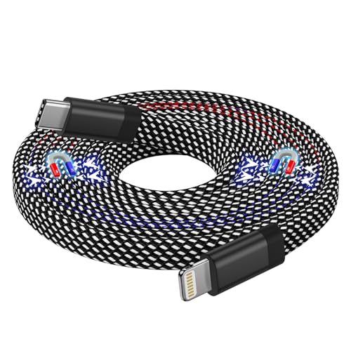 Magtame USB C auf Light-ning Ladekabel Magnetisches, 1.5M iPhone Kabel Spiralkabel Aufgerollt, Flach iPhone Original Kabel MFi-Zertifiziert Geflochten für iPhone 14 13 Pro Max Mini XS XR X SE Schwarz von Magtame
