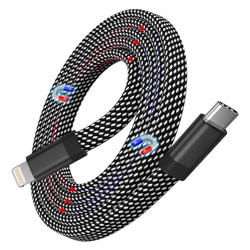Magtame USB C auf Light-ning Ladekabel Magnetisches, 1M iPhone Kabel Spiralkabel Aufgerollt, Flach iPhone Original Kabel MFi-Zertifiziert Nylon Geflochten für iPhone 14 13 Pro Max Mini XS XR X 8 7 SE von Magtame