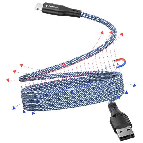 Magtame Magnetisches USB-C-Kabel, Gewickeltes USB-A-auf-USB-C, 1M Einziehbar, Nylon Geflochtenes Typ C Schnellladekabel, Kompatibel Mit Samsung, Pad von Magtame