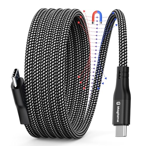 Magtame magnetisches USB-C-Kabel, gewickeltes USB-C-auf-USB-C-Kabel 60W(3A), 1M einziehbares USB-C-Kabel, Nylon-geflochtenes Typ C-Schnellladekabel kompatibel mit Phone 15,für Samsung von Magtame