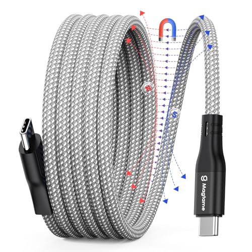 Magtame magnetisches USB-C-Kabel, gewickeltes USB-C-auf-USB-C-Kabel 60W(3A), 1M flexibles USB-C-Kabel, Nylon-geflochtenes Typ C-Schnellladekabel kompatibel mit Phone 15, für Samsung, Pad von Magtame