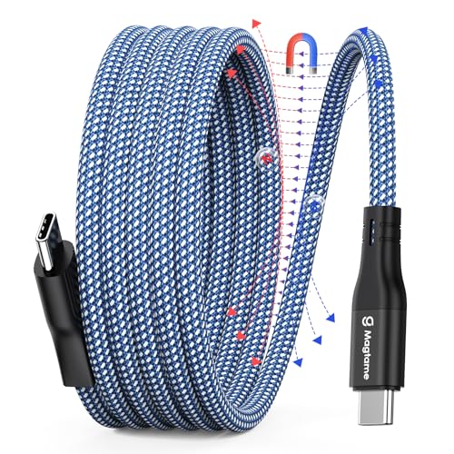 Magtame magnetisches USB-C-Kabel, gewickeltes USB-C-auf-USB-C-Kabel 60W(3A), 1M flexibles USB-C-Kabel, Nylon-geflochtenes Typ C-Schnellladekabel kompatibel mit Phone 15, für Samsung, Pad von Magtame