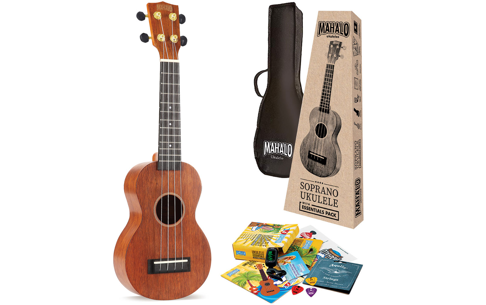 Mahalo Java Soprano Ukulele Trans Brown Essentials Pack von Mahalo