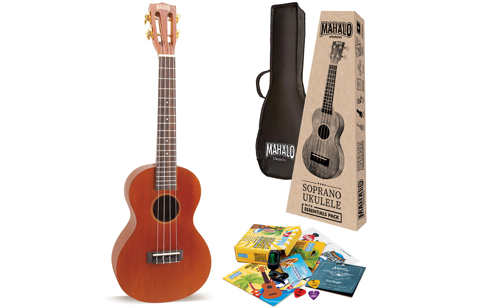 Mahalo Java Tenor Ukulele Trans Brown Essentials Pack von Mahalo