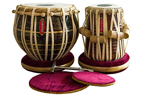 Maharaja Black Painted Tabla Drum Set, Brass Bayan, Finest Dayan with Book, Hammer, Cushions and Cover (pdi-ea) von Maharaja Musicals
