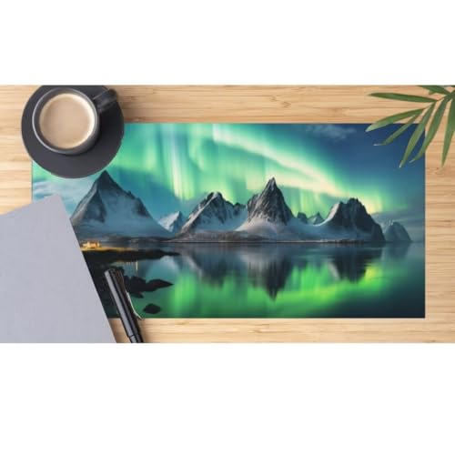 Mauspad XXL Grün Mauspad 800x300x3 mm, Gaming Mousepad XXL Mauspad Polarlicht Schreibtischunterlage, Wasserdicht Mouse Pad Groß rutschfeste Unterseite Desk Mat Gaming Zubehör für Office Geschenk M531 von Mahoxua