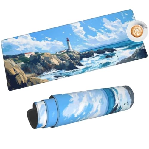 Mauspad XXL Leuchtturm Mauspad 900 x 400 mm, Gaming Mousepad XXL Mauspad Rosa Baum Schreibtischunterlage, Wasserdicht Mouse Pad Groß rutschfeste Unterseite Gaming Zubehör Für Office Home -198HDM von Mahoxua
